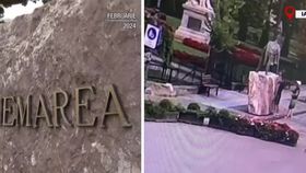 VIDEO O statuie din Iași a fost lăsată fără unul dintre clopote. Momentul a fost surprins pe camerele de supraveghere